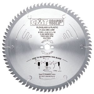 Sierra circular para corte de metracrilato y plástico CMT Ø250x2.8x30 Z80